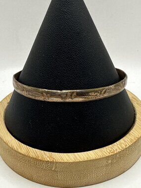 Vintage Tooled Silver Tone Bangle Aztec Boho Southwestern Stacking Bracelet